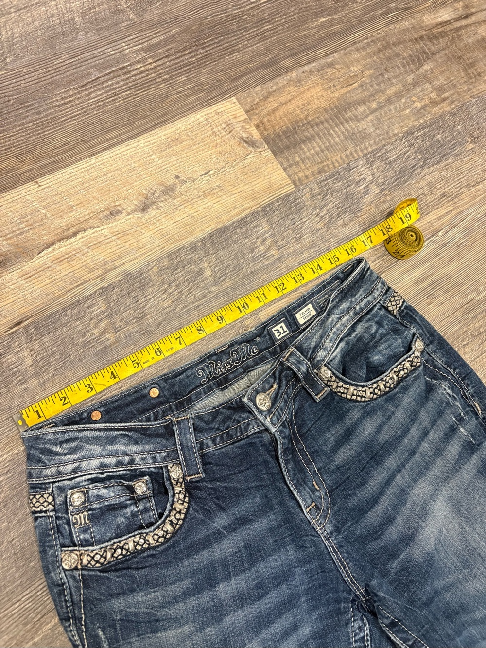 Moussy Dark Blue Embellished Back-Pocket Bootcut Jeans - Picture 6 of 11